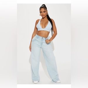 Fashion Nova New Obsession Baggy Wide Leg Jean - Light Blue Wash